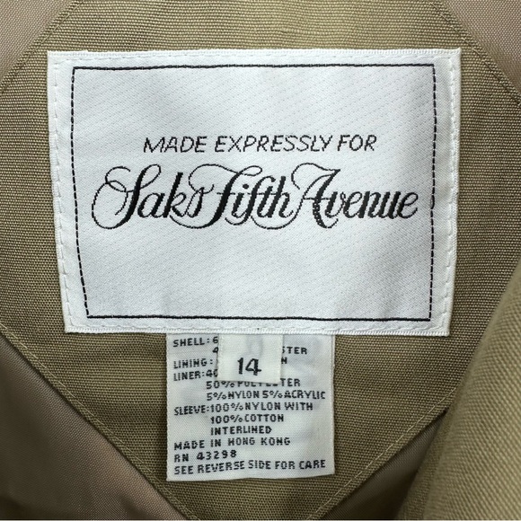 Saks Fifth Avenue Vintage Trench Coat Khaki Tan Size 14 - Picture 7 of 10